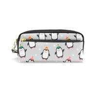 Mnsruu PU Leather Pencil Case Cute Colorful Penguin Snowflakes Pen Pouch Makeup Cosmetic Bag