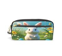Mnsruu PU Leather Pencil Case Cute White Bunny Easter Egg Pen Pouch Makeup Cosmetic Bag