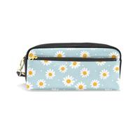 Mnsruu PU Leather Pencil Case Daisy White Dots Pattern Pen Pouch Makeup Cosmetic Bag