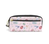 Mnsruu PU Leather Pencil Case Dragonfly Beetle Ladybug Insects Flowers Pen Pouch Makeup Cosmetic Bag
