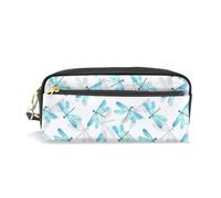Mnsruu PU Leather Pencil Case Dragonfly Blue Watercolor Pen Pouch Makeup Cosmetic Bag