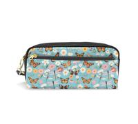 Mnsruu PU Leather Pencil Case Dragonfly Butterfly Daisy Pen Pouch Makeup Cosmetic Bag