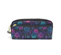 Mnsruu PU Leather Pencil Case Dragonfly Butterfly Rose Pen Pouch Makeup Cosmetic Bag