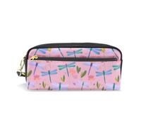 Mnsruu PU Leather Pencil Case Dragonfly Grass Flowers Pattern Pen Pouch Makeup Cosmetic Bag