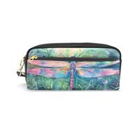 Mnsruu PU Leather Pencil Case Dragonfly Grass Pen Pouch Makeup Cosmetic Bag