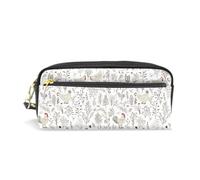 Mnsruu PU Leather Pencil Case Floral Cute Chicken White Pen Pouch Makeup Cosmetic Bag