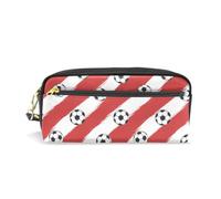 Mnsruu PU Leather Pencil Case Football Soccer Red White Pen Pouch Makeup Cosmetic Bag