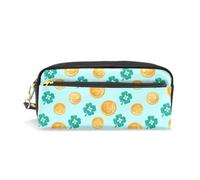 Mnsruu PU Leather Pencil Case Four Leaf Clover Gold Coin Pen Pouch Makeup Cosmetic Bag