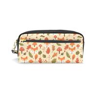 Mnsruu PU Leather Pencil Case Fox Mushroom Autumn Leaves Pen Pouch Makeup Cosmetic Bag