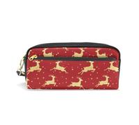 Mnsruu PU Leather Pencil Case Golden Elk Pen Pouch Makeup Cosmetic Bag