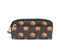 Mnsruu PU Leather Pencil Case Halloween Pumpkins White Dots Pattern Pen Pouch Makeup Cosmetic Bag