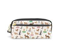 Mnsruu PU Leather Pencil Case Hand Dawn Dogs of Various Breeds Pen Pouch Makeup Cosmetic Bag
