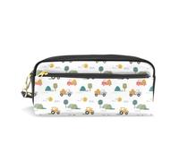 Mnsruu PU Leather Pencil Case Hand Draw Tractors Trucks Pen Pouch Makeup Cosmetic Bag