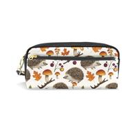 Mnsruu PU Leather Pencil Case Hedgehog Autumn Leaf Mushroom Pen Pouch Makeup Cosmetic Bag