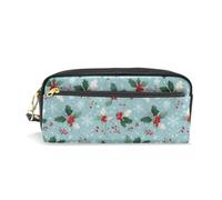 Mnsruu PU Leather Pencil Case Holly Berries Snowflake Pen Pouch Makeup Cosmetic Bag