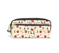 Mnsruu PU Leather Pencil Case Holly Leave Gnome Snowflake Pen Pouch Makeup Cosmetic Bag