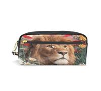 Mnsruu PU Leather Pencil Case Lion British Flag Flower Pen Pouch Makeup Cosmetic Bag