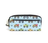 Mnsruu PU Leather Pencil Case Monster Truck Various Vehicles Pen Pouch Makeup Cosmetic Bag