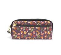 Mnsruu PU Leather Pencil Case Mushroom Autumn Wild Plants Pen Pouch Makeup Cosmetic Bag