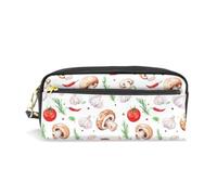 Mnsruu PU Leather Pencil Case Mushrooms Rosemary Garlic Pen Pouch Makeup Cosmetic Bag