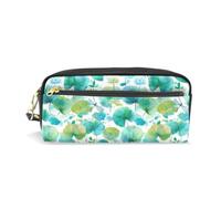 Mnsruu PU Leather Pencil Case Palm Leaf Dragonfly Pattern Pen Pouch Makeup Cosmetic Bag