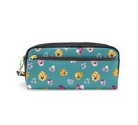 Mnsruu PU Leather Pencil Case Pansy Flowers Green Pattern Pen Pouch Makeup Cosmetic Bag