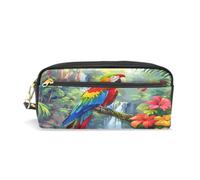Mnsruu PU Leather Pencil Case Parrots Plants Flowers View Pen Pouch Makeup Cosmetic Bag