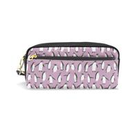 Mnsruu PU Leather Pencil Case Penguin Purple Pattern Snow Pen Pouch Makeup Cosmetic Bag