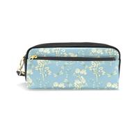 Mnsruu PU Leather Pencil Case Peonies Dragonfly Bird Blue Pen Pouch Makeup Cosmetic Bag
