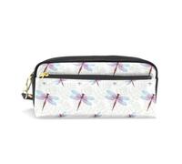 Mnsruu PU Leather Pencil Case Pink and Blue Dragonfly Pen Pouch Makeup Cosmetic Bag