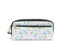 Mnsruu PU Leather Pencil Case Pink Blue Flowers Pansy Pen Pouch Makeup Cosmetic Bag