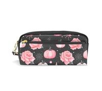 Mnsruu PU Leather Pencil Case Pumpkins Pink Roses Spiders Pen Pouch Makeup Cosmetic Bag