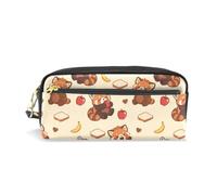Mnsruu PU Leather Pencil Case Red Panda Banana Pattern Pen Pouch Makeup Cosmetic Bag