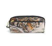 Mnsruu PU Leather Pencil Case Tiger Snow Pen Pouch Makeup Cosmetic Bag