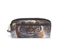 Mnsruu PU Leather Pencil Case Tiger Snow Pen Pouch Makeup Cosmetic Bag