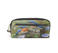 Mnsruu PU Leather Pencil Case Two Bluebirds Morning Glory Pen Pouch Makeup Cosmetic Bag