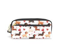 Mnsruu PU Leather Pencil Case Various Dachshund Dogs Red Hearts Pen Pouch Makeup Cosmetic Bag