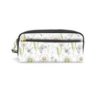 Mnsruu PU Leather Pencil Case Watercolor Dandelion Dragonfly Meadow Pen Pouch Makeup Cosmetic Bag