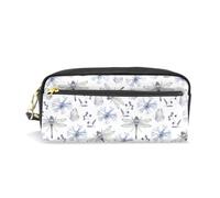 Mnsruu PU Leather Pencil Case Watercolor Dragonfly Butterfly Flowers Pen Pouch Makeup Cosmetic Bag