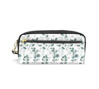 Mnsruu PU Leather Pencil Case Watercolor Eucalyptus Laurel Pen Pouch Makeup Cosmetic Bag