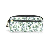 Mnsruu PU Leather Pencil Case Watercolor Eucalyptus Leaves Pen Pouch Makeup Cosmetic Bag