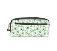 Mnsruu PU Leather Pencil Case Watercolor Eucalyptus Leaves Pen Pouch Makeup Cosmetic Bag