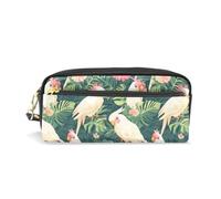 Mnsruu PU Leather Pencil Case White Cockatoos Tropical Leave Pen Pouch Makeup Cosmetic Bag