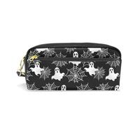 Mnsruu PU Leather Pencil Case White Ghost Spider Web Pattern Pen Pouch Makeup Cosmetic Bag