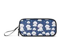 Mnsruu Pug Dog Heart Cartoon Blue Pencil Case Large Capacity Pen Bag 3 Compartment Pencil Pouch Stationery for Office College School Teen Student Girl Boy