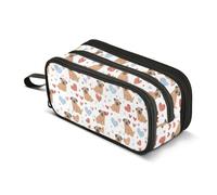 Mnsruu Pug Dog Love Heart Cartoon Pencil Case Large Capacity Pen Bag 3 Compartment Pencil Pouch Stationery for Office College School Teen Student Girl Boy