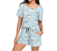 Mnsruu Pugs Pattern Womens Pyjamas Sets Short Sleeves, Ladies Pajamas Pjs Set Loungewear with Pocket Size S