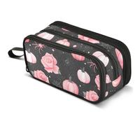 Mnsruu Pumpkins Pink Roses Spiders Pencil Case Large Capacity Pen Pouch Pencil Bag with 3 Compartments Pen Holder Organizer Stationery Bag