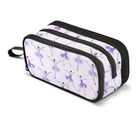 Mnsruu Purple Ballet Dancer Pattern Pencil Case Large Capacity Pen Pouch Pencil Bag with 3 Compartments Pen Holder Organizer Stationery Bag