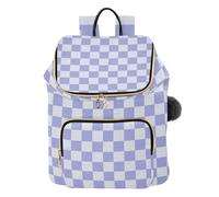 Mnsruu Purple Checkerboard Backpack for Women Travel Anti Theft Rucksack Large Casual Daypacks Quilted Laptop Purse Ladies Fashion Handbag